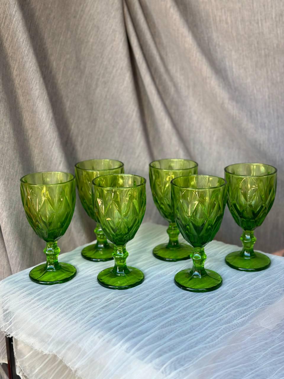 Набор бокалов для вина TS Kitchen HP034GRR из толстого стекла граненых фигурных 6 шт. по 200 мл Салатовый (HP034GRR)