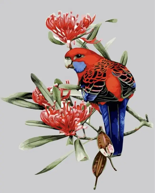 Картина за номерами Strateg Папуга у квітах 40x50 см без коробки (SR-SY6035) Картина за номерами Strateg Папуга у квітах 40x50 см без коробки (SR-SY6035)