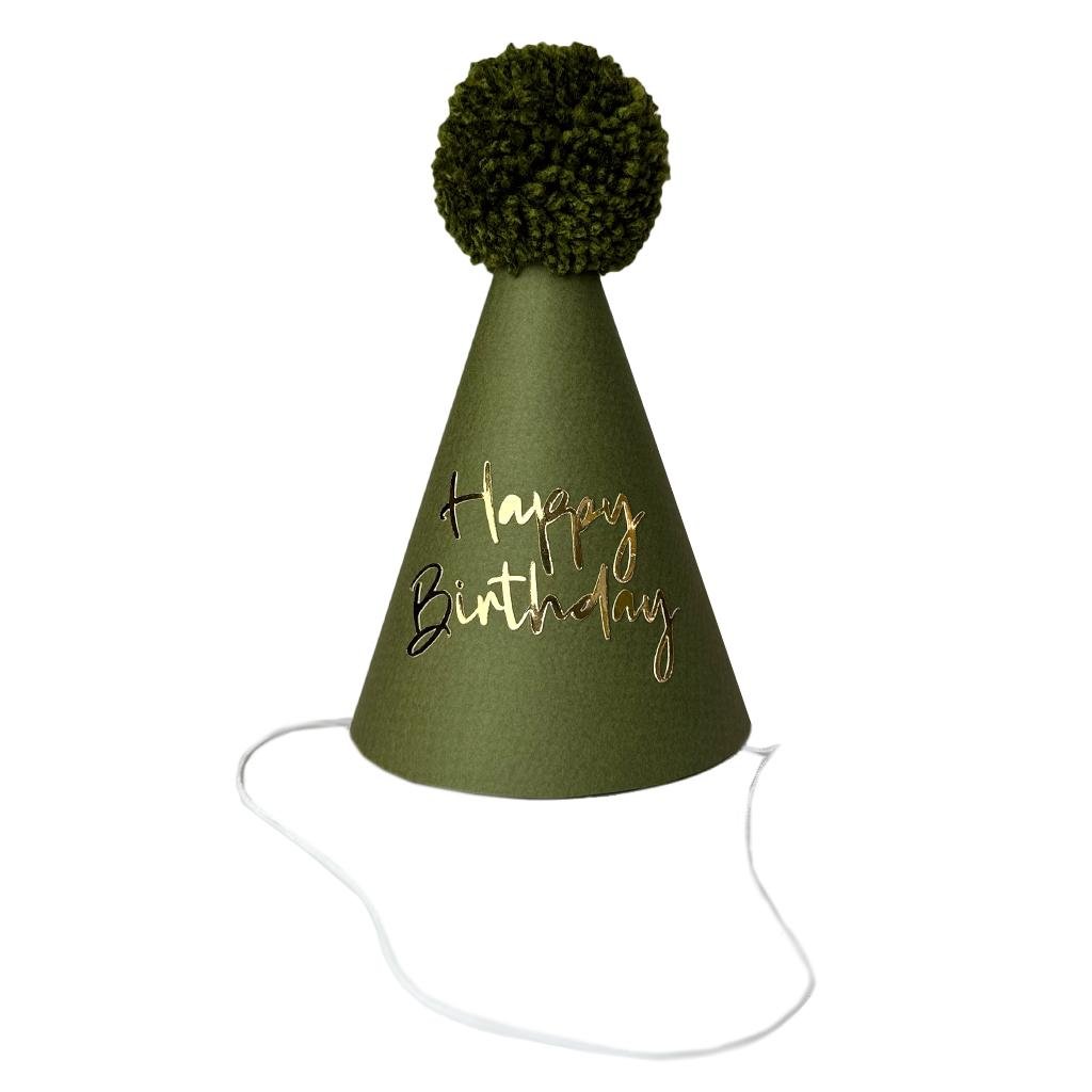 Ковпачок іменинника Happy Birthday Оливковий Ковпачок іменинника Happy Birthday Оливковий