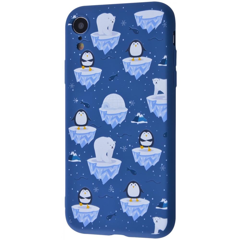 Чехол WAVE Fancy case TPU для iPhone XR White Bear And Penguins/Dark Blue с рисунком