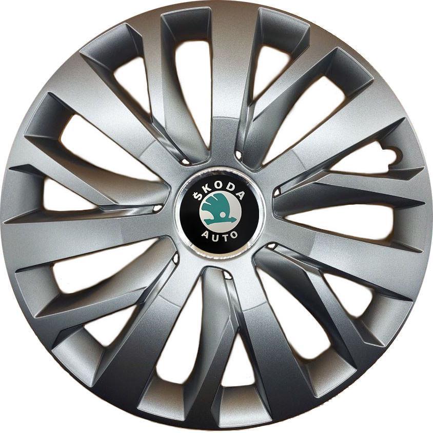 Колпаки автомобильные R15 Skoda Зеленый 345 SJS 4 шт. Серебристый