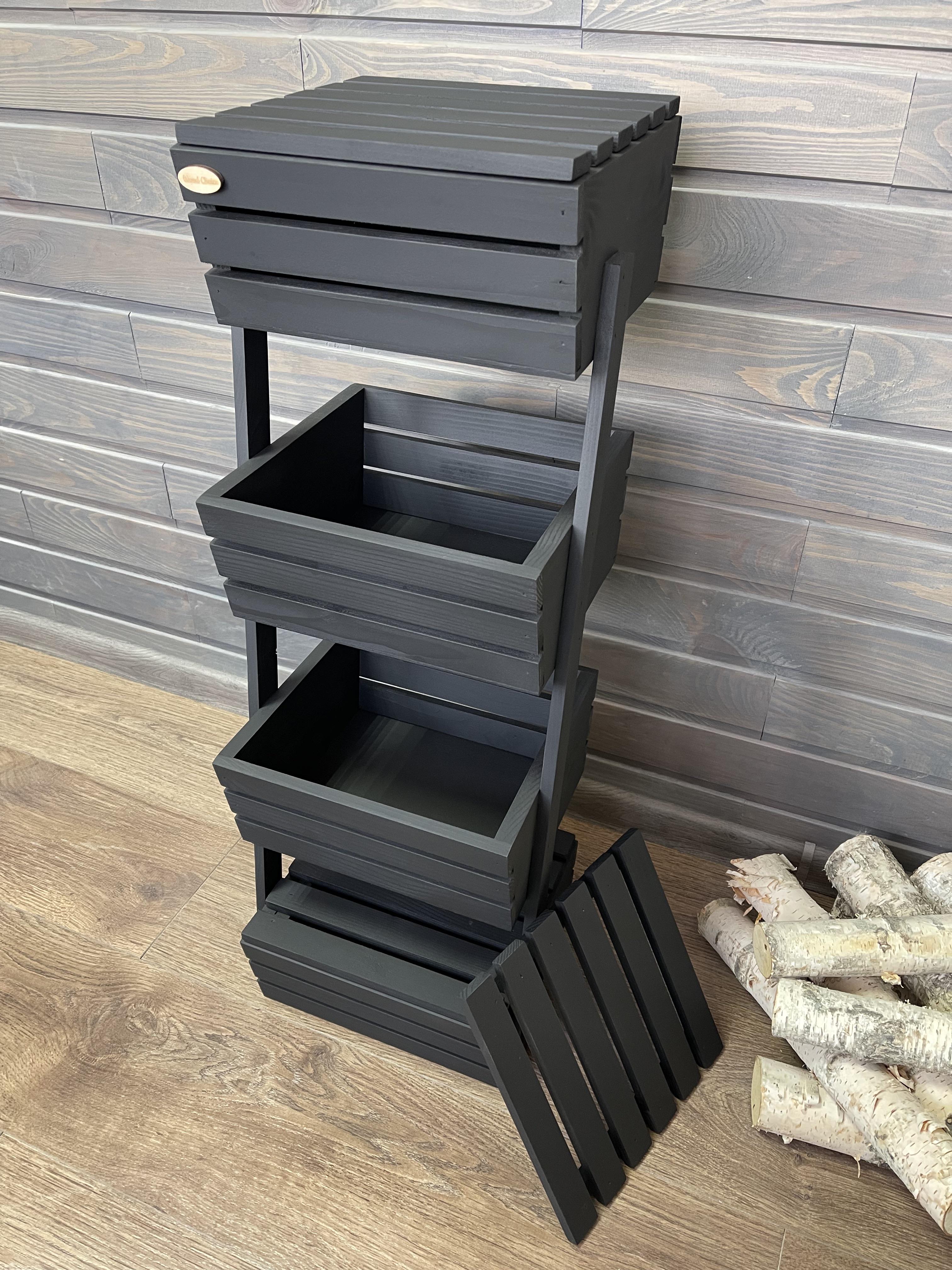 Ящик-стеллаж для хранения деревянный 4 яруса с крышками Черный (id_2321) - фото 5 Ящик-стеллаж для хранения деревянный 4 яруса с крышками Черный (id_2321) - фото 5