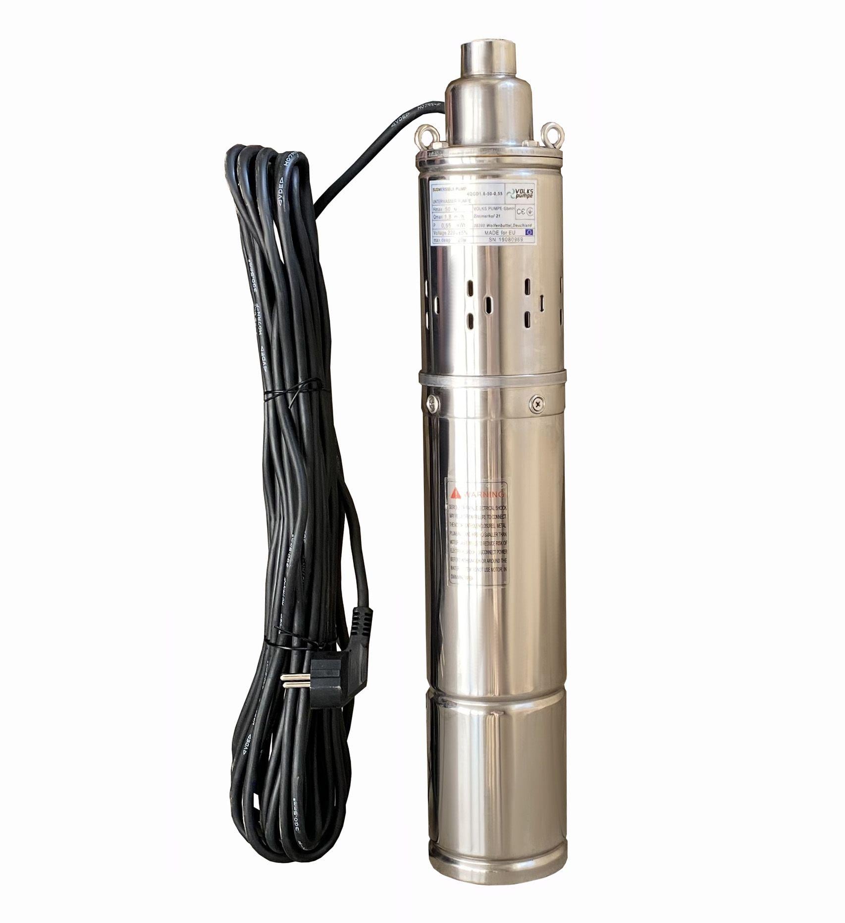 Насос свердловинний шнековий VOLKS pumpe 4QGD 1,8-50-0,5кВт 4 дюйми + кабель 15 м