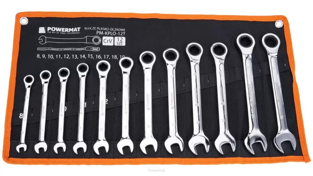 Набор комбинированных ключей Powermat PM-KPLO-12T 2768325310 12 шт. 8-19 мм трещотка