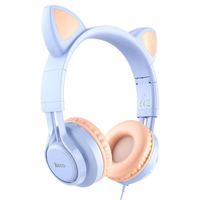 Наушники беспроводные Hoco с микрофоном Cat ears Голубой (W36)