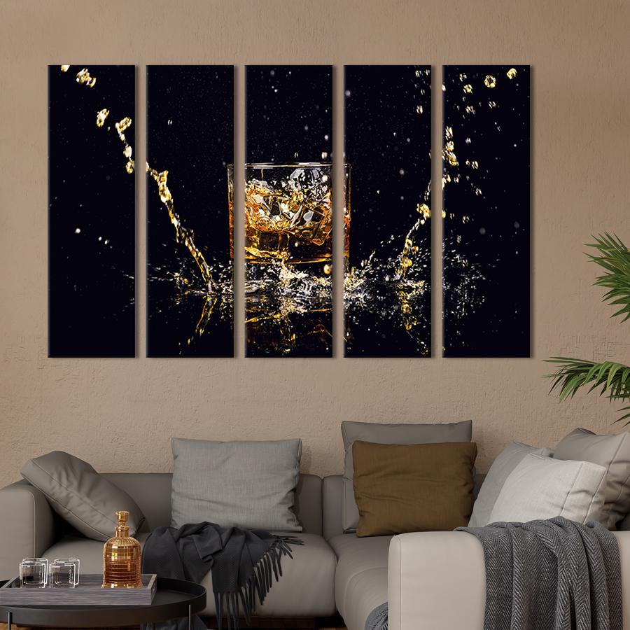 Модульная картина из 5 частей на холсте Стакан с крепким виски 155x95 см (293-51)