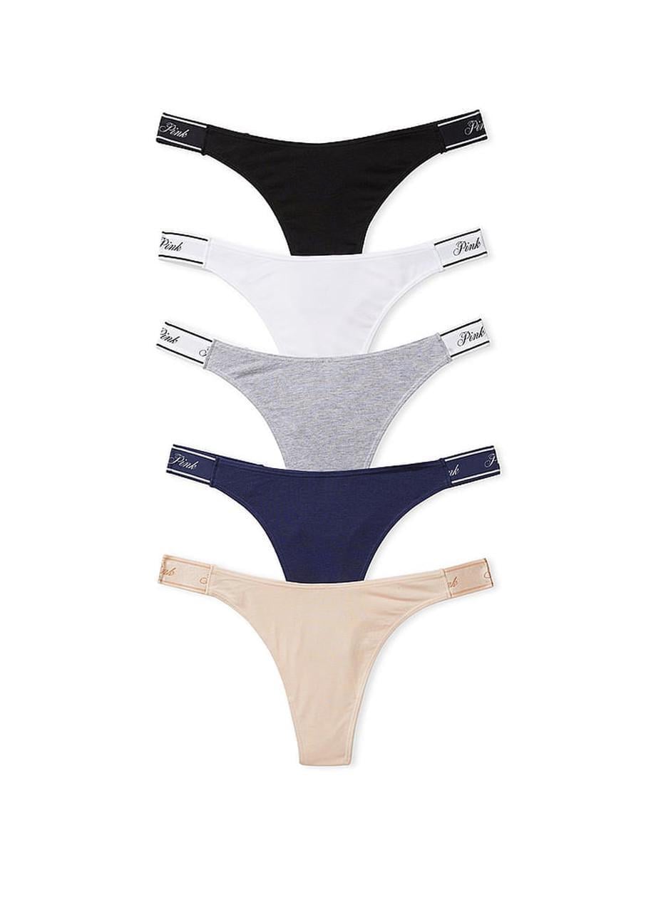 Набор трусиков Victoria Secret Thong Logo Cotton S 5 шт. Разноцветный (2442274091)