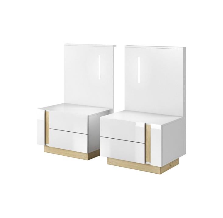 Тумбы прикроватные с подсветкой Perfect Home Arco 2S/60 с 4 ящиками 2 шт. Белый глянец/Дуб Грандсон (PFH-091049)