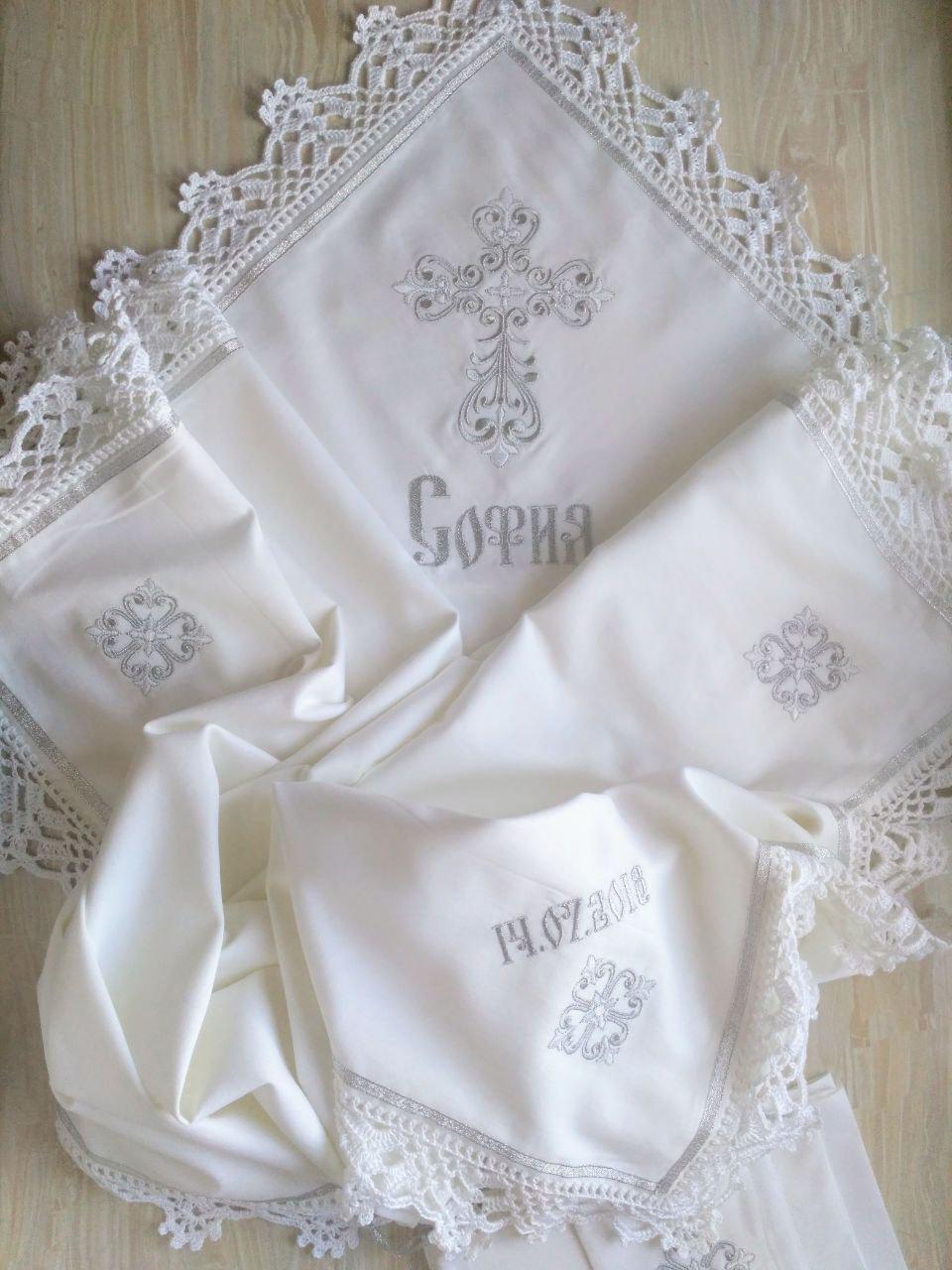 Крыжма крестильная Любовь Богородицы с кружевом (2181650498)