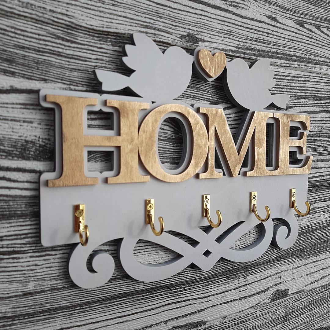 Ключница настенная деревянная HouseWood HOME Бело-золотой матовый