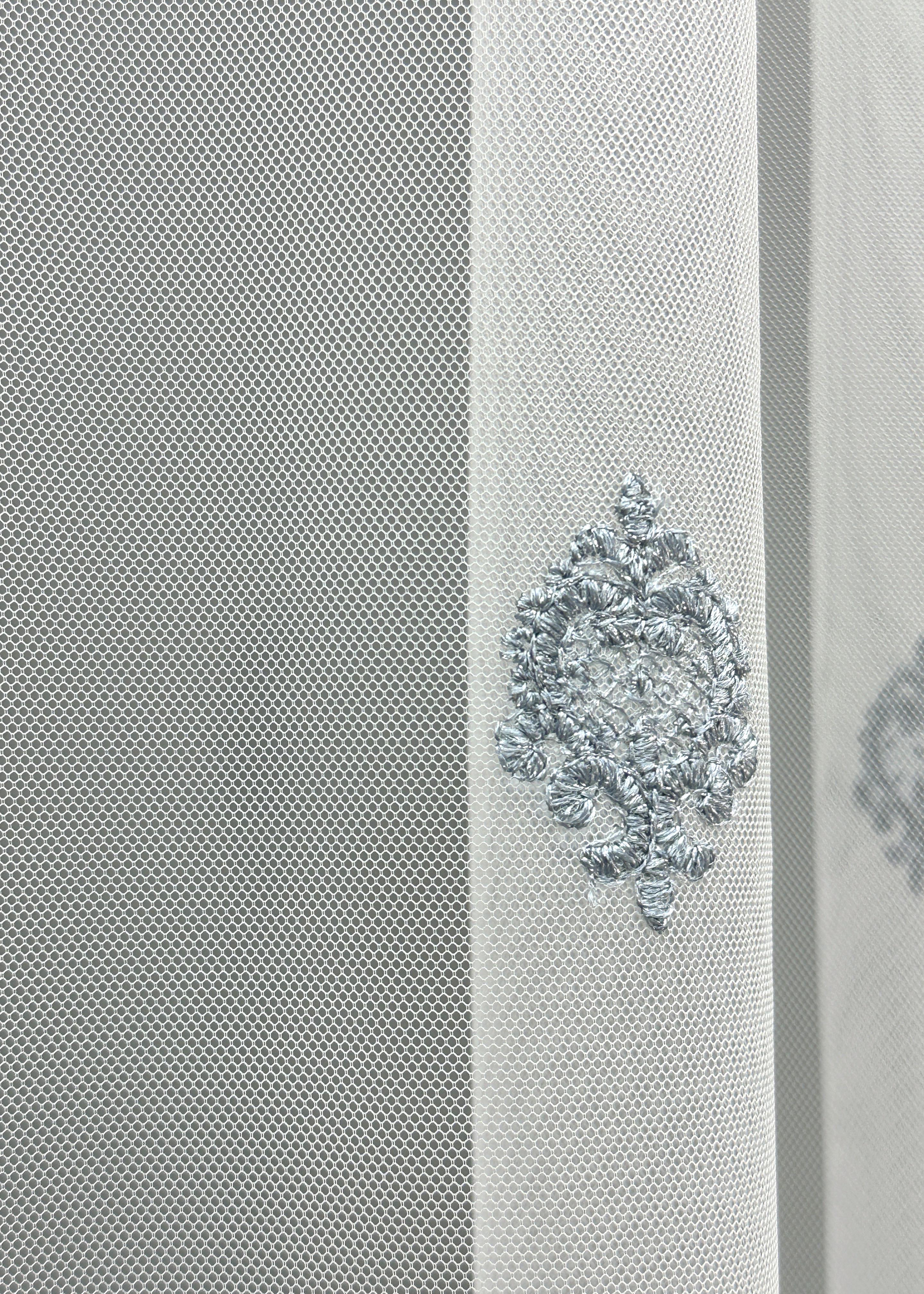 Тюль VR-Textil 1657т Грек-сітка з вишивкою та люрексом 300х270 см Молочний/Сіро-блакитний (42-0661) - фото 7