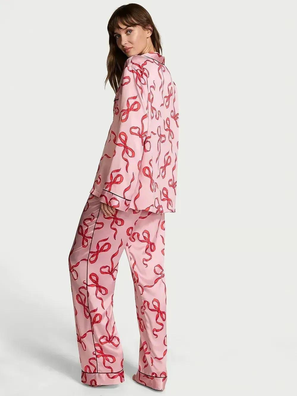 Піжама сатинова сорочка/штани Victoria's Secret Glazed Satin Long PJ Set Short XS Рожевий (2681254D)