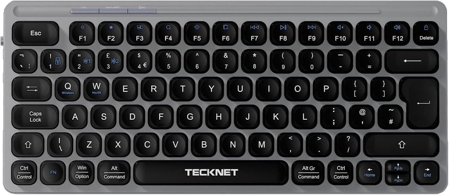 Клавиатура беспроводная Bluetooth TECKNET 2.4GHz для 3 устройств аккумуляторная Серый