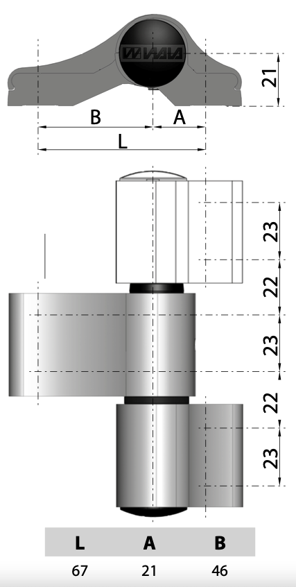 Петля для алюминиевых дверей WALA MX JOCKER Alu 67 мм Черный матовый (WALA MX 67 BL) - фото 2 Петля для алюминиевых дверей WALA MX JOCKER Alu 67 мм Черный матовый (WALA MX 67 BL) - фото 2