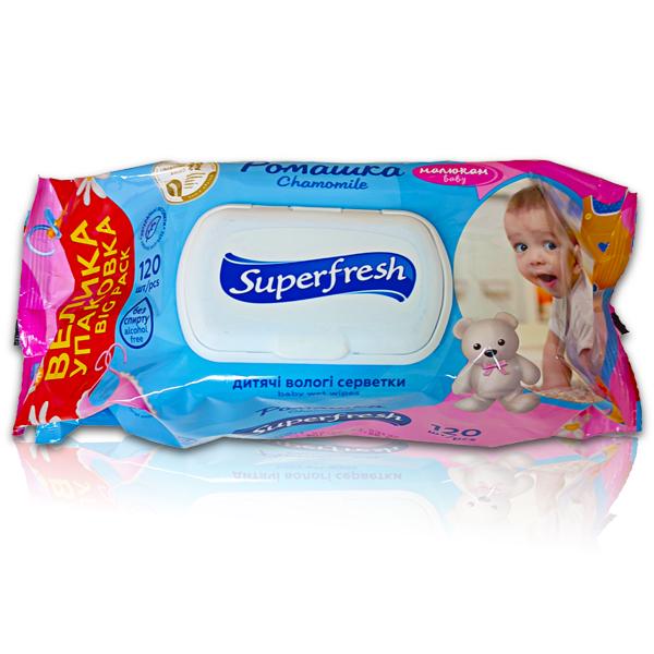 Серветки вологі Superfresh Baby Chamomile з клапаном 120 шт.