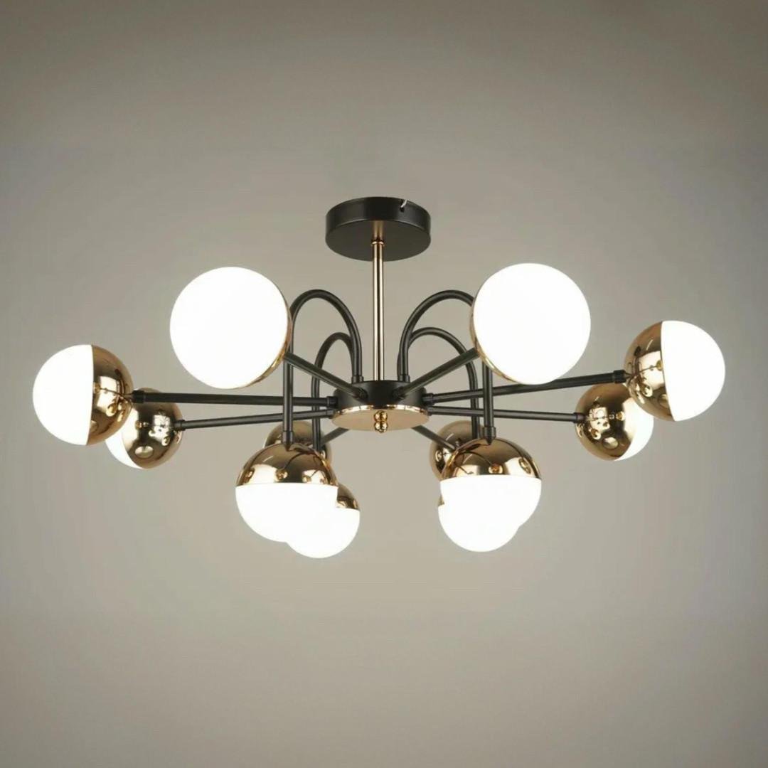 Люстра светодиодная Sirius на двенадцать плафонов 35W 3000-6500К Черно-золотой (B N4184/12 BK+FGD)