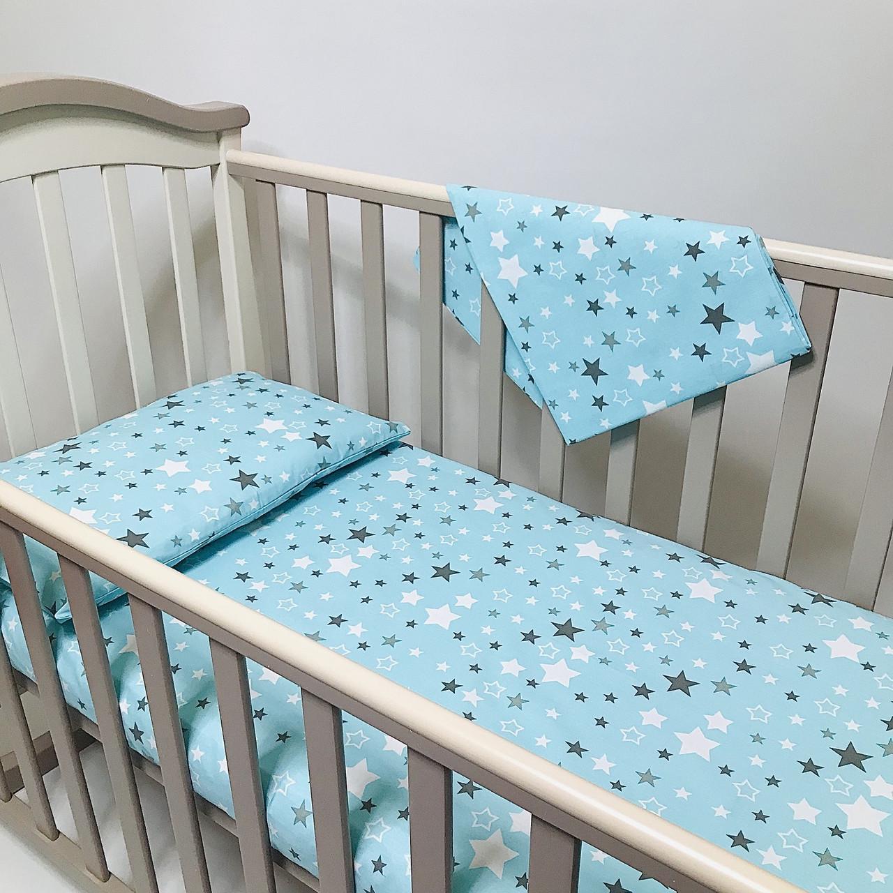 Комплект постельного белья детский Penetka Звездочки бязь 140x110/60x40 см Бирюзовый (6501.140.110.108) - фото 1