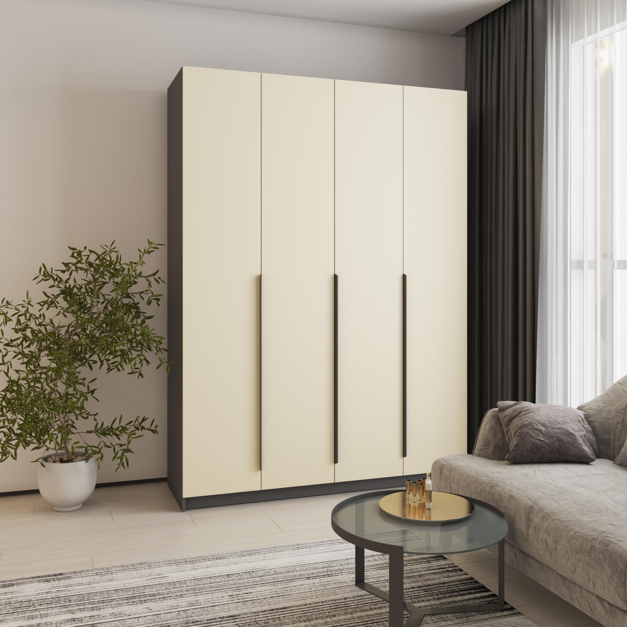 Шкаф 4-дверный MebelStar Оскар МДФ Ultra Mat BL-B блок ящиков 160x52x220 см Антрацит/Альмонд (MBS-5760)