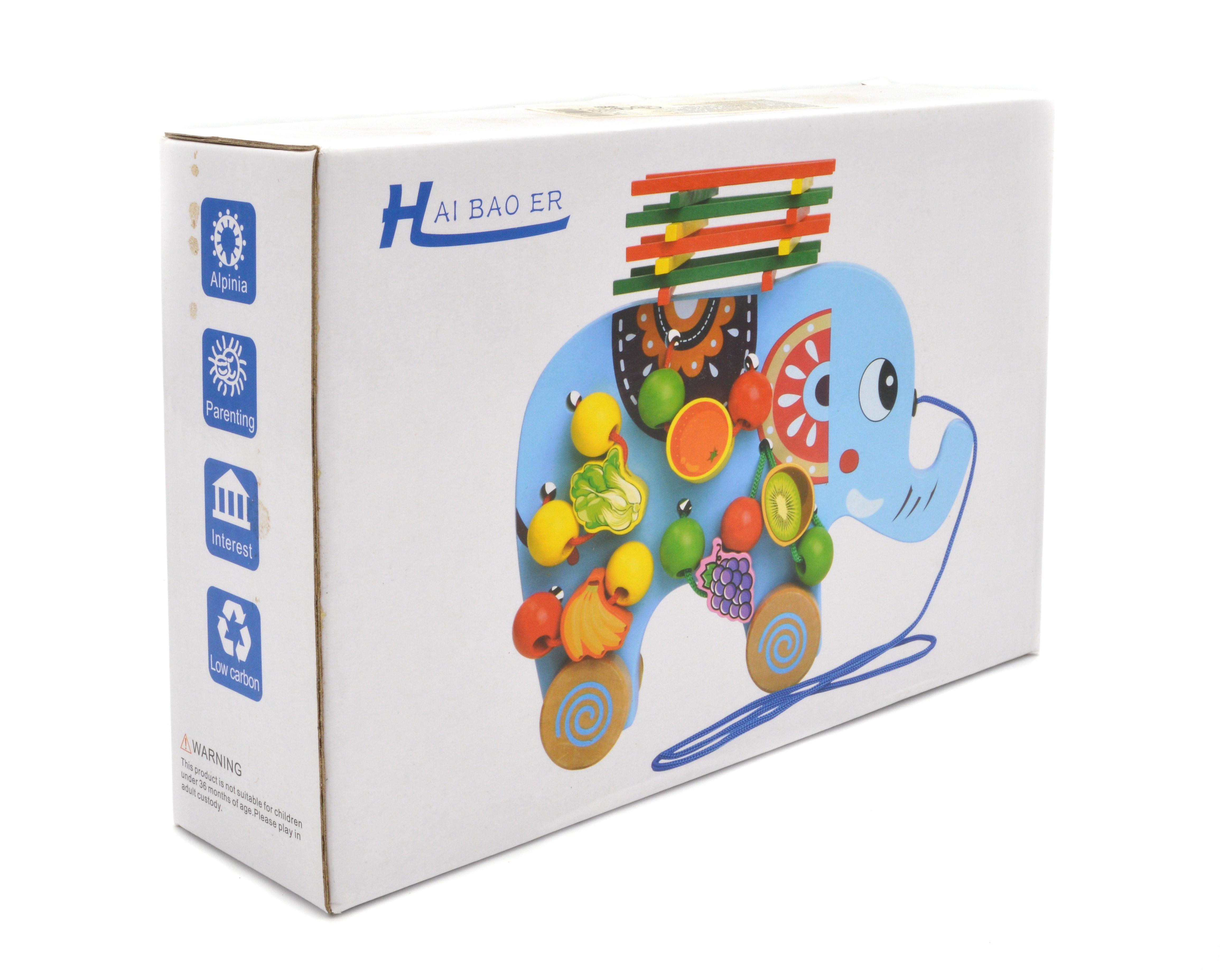 Каталка дерев'яна Слон шнурівка/балансир/лічильні палички (48174) - фото 3