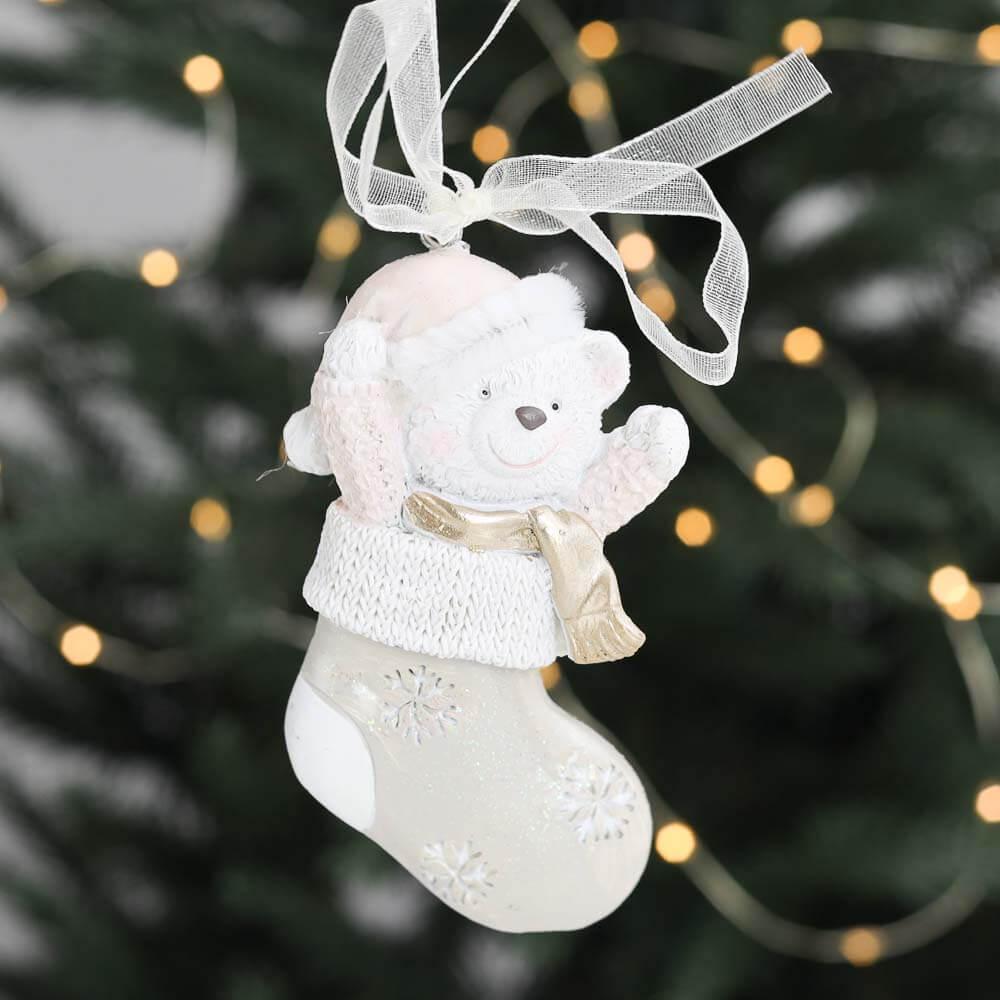 Подвеска новогодняя керамическая на елку Elisey Новогодний носок Персиковая (NH-106-K-224)