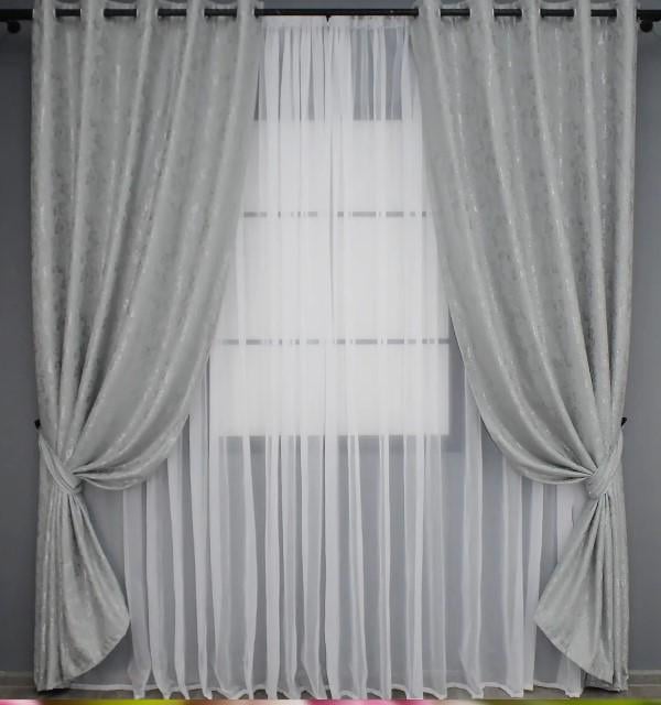 Шторы на люверсах Pavliani лен мрамор 1,5х2,5 м 2 шт. Серый (1179ш)