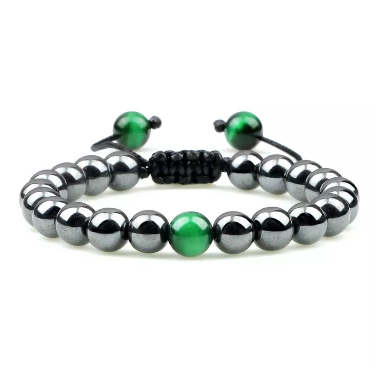 Браслет з гематиту та тигрового ока на стяжці р. 17 (80109)