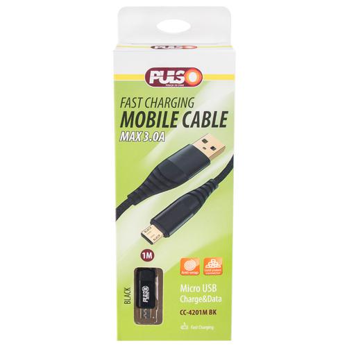 Кабель PULSO USB-Micro USB 3 А 1 м быстрая зарядка и передача данных Black (CC-4201 м BK)