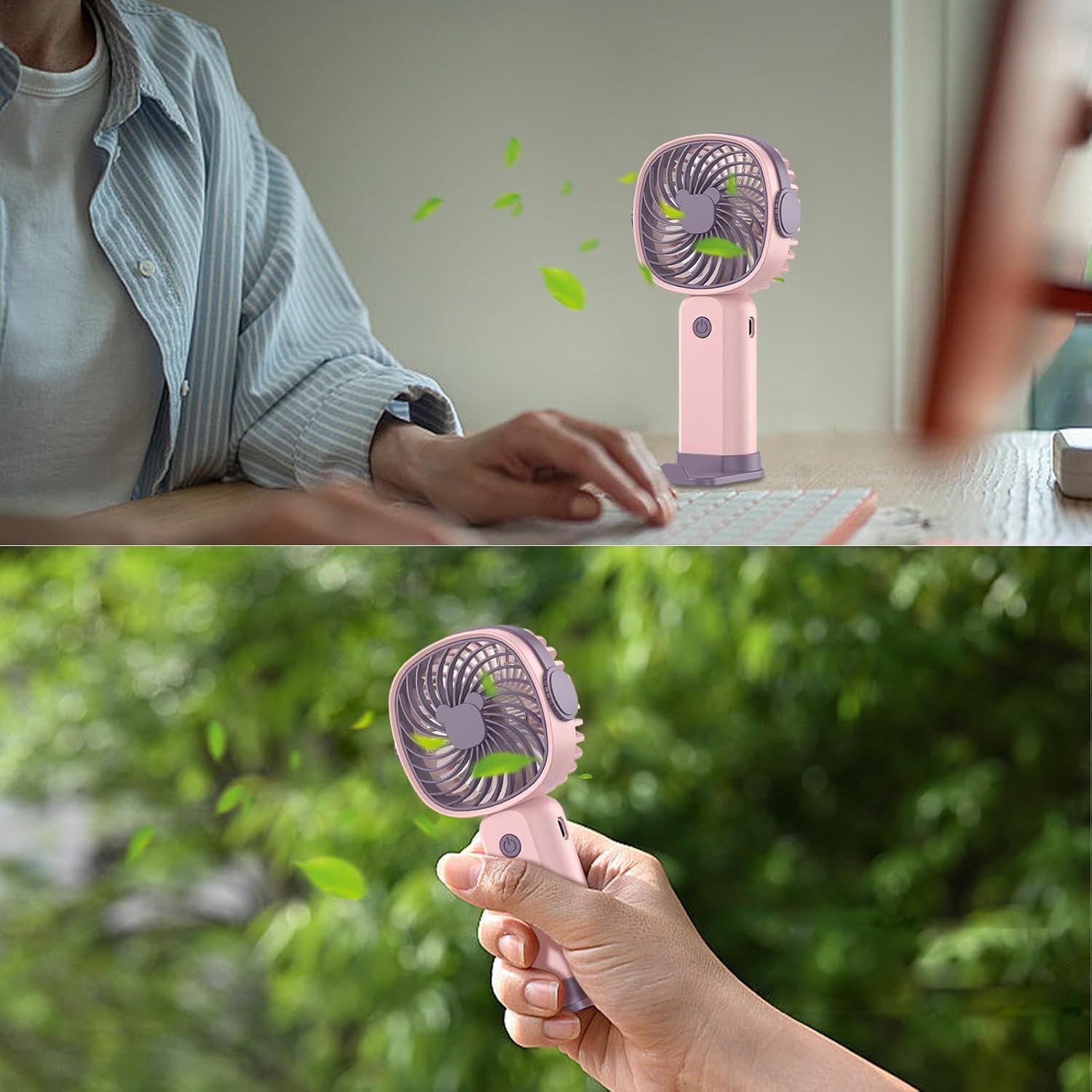 Вентилятор мини ручной LY-838 от USB с подставкой Розовый - фото 10