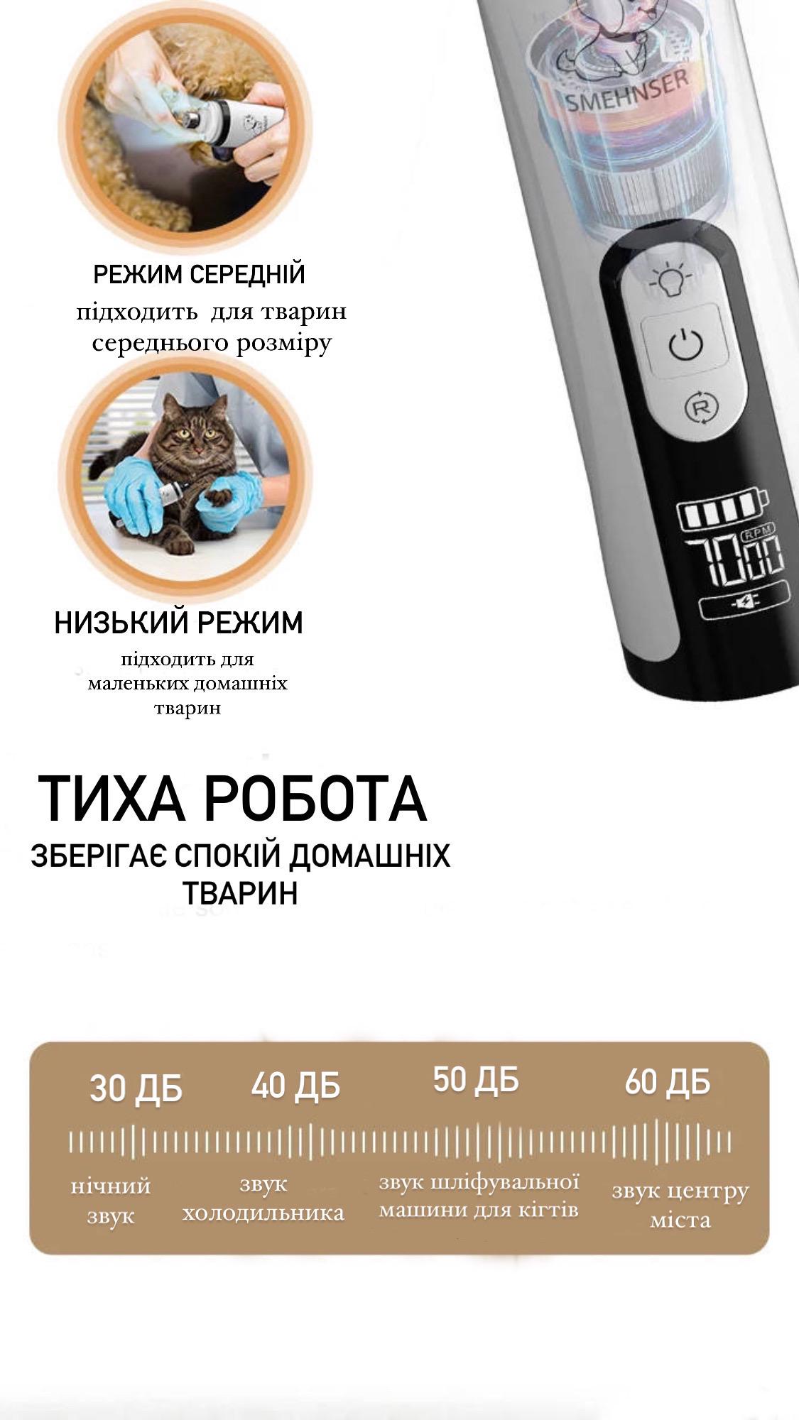 Гріндер точилка Smehnser M5 бездротовий на акумуляторі для шліфування кігтів собак і котів - фото 9