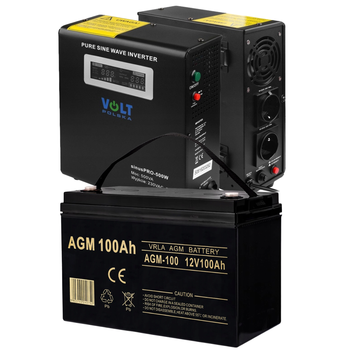 Комплект для аварийного питания с инвертором Volt Polska SINUS PRO 500 E и аккумулятором VOLT AGM VRLA 100Ah 12V (leo-140907)