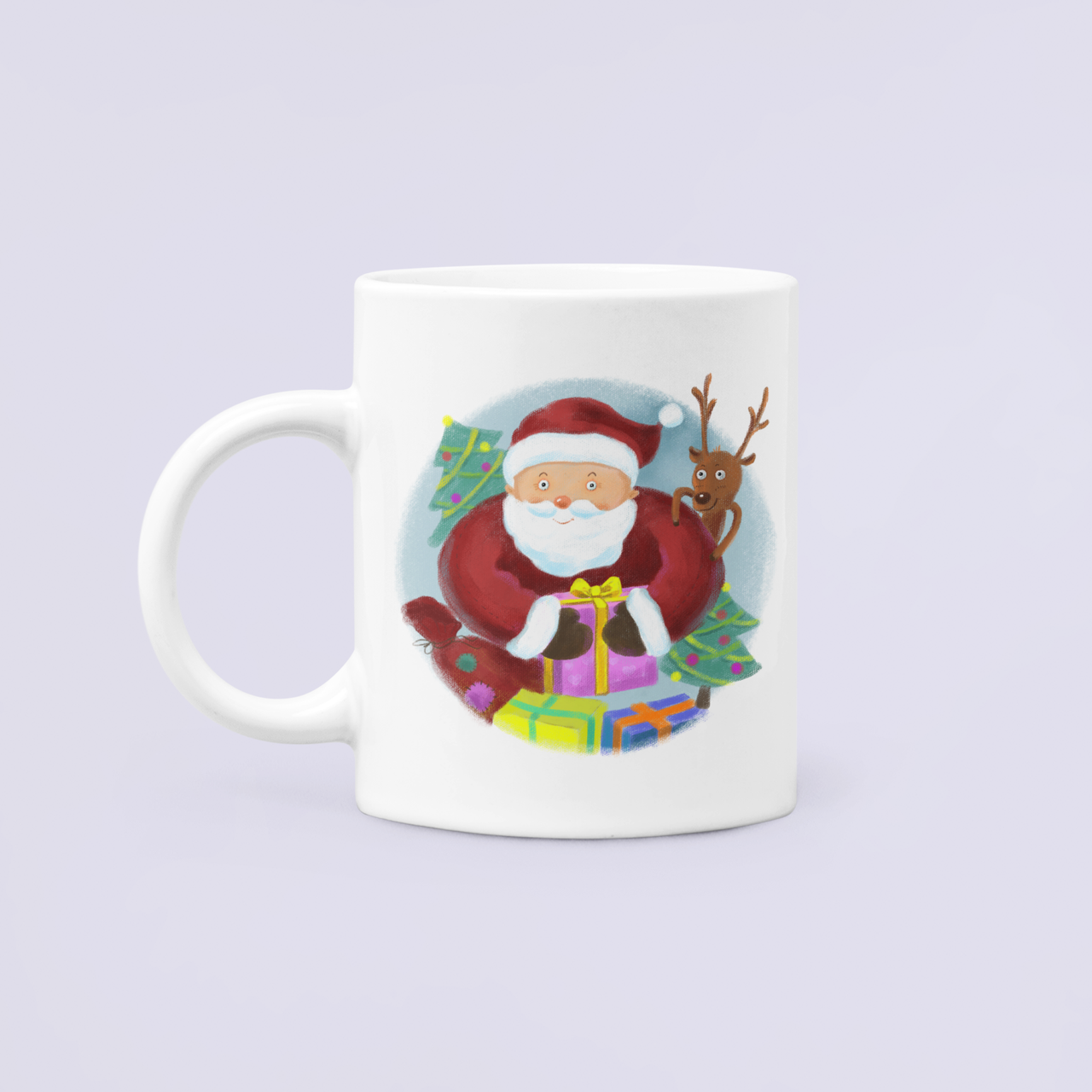 Чашка керамическая с принтом Санта и подарки 330 мл Белый (НГ107Ч)