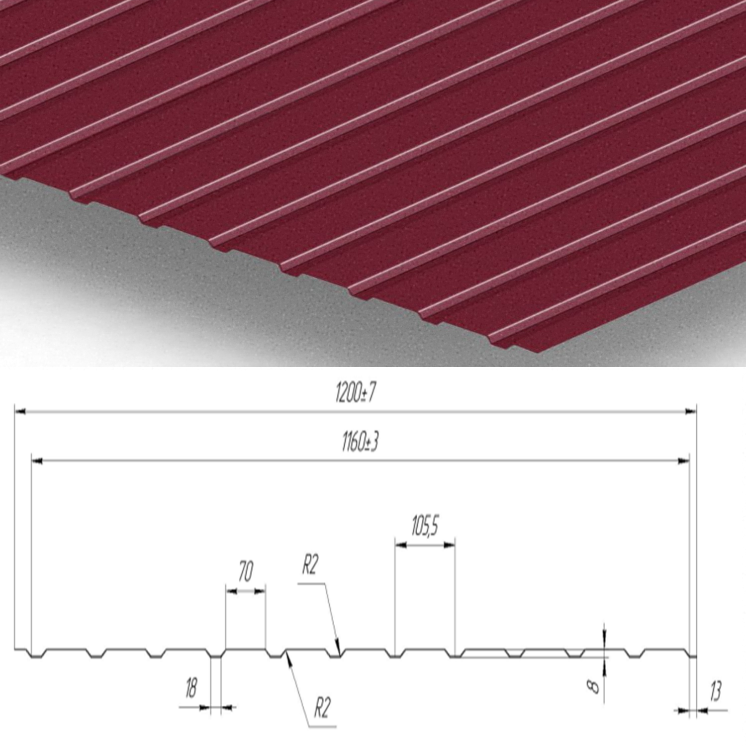 Профнастил Partner С-10 0.45 1200х1000 мм с матовым покрытием Ral 3005 мат Красное вино (374715654) - фото 2