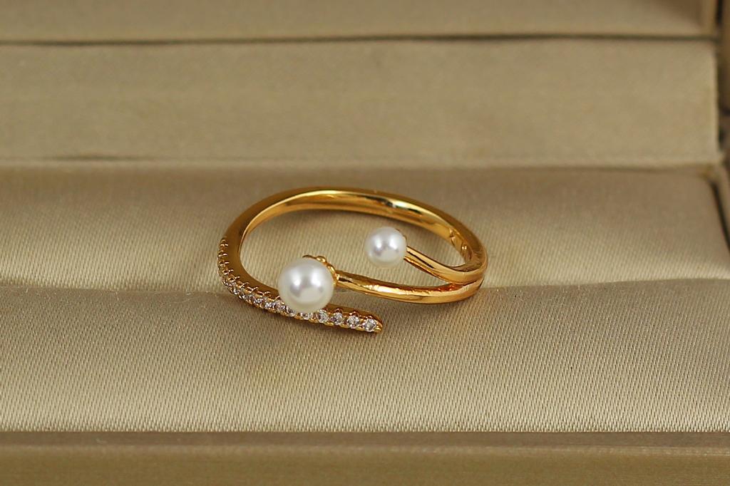 Кольцо Xuping Jewelry раздвижное две маленькие жемчужины р. 16+ Золотистый (29711536)