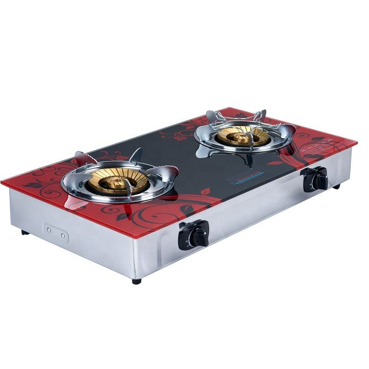 Газовая плита ELECTRA MOON на 2 комфорки с пьезоподжигом и регулировкой пламени стекло и нержавеющая сталь 2,2 кВт Черно-красный (116661js) - фото 2