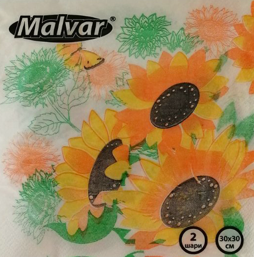 Салфетка Malvar Подсолнечники двухслойная 30х30 см 40 шт. (12269)