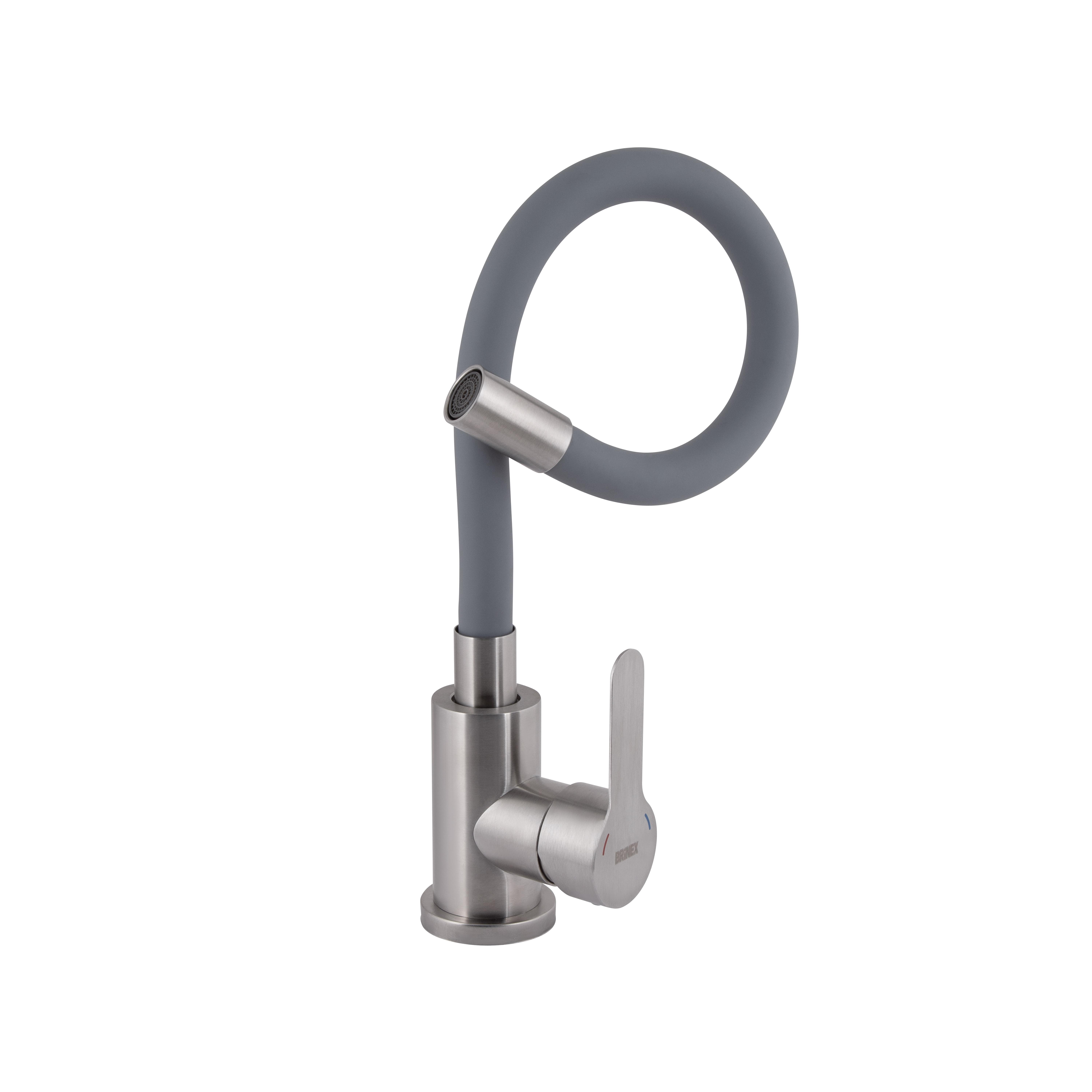 Змішувач для кухні Brinex Pure 015F3 з гнучким виливом Nickel/Grey (BRIPUR015F3NKG) - фото 3 Змішувач для кухні Brinex Pure 015F3 з гнучким виливом Nickel/Grey (BRIPUR015F3NKG) - фото 3