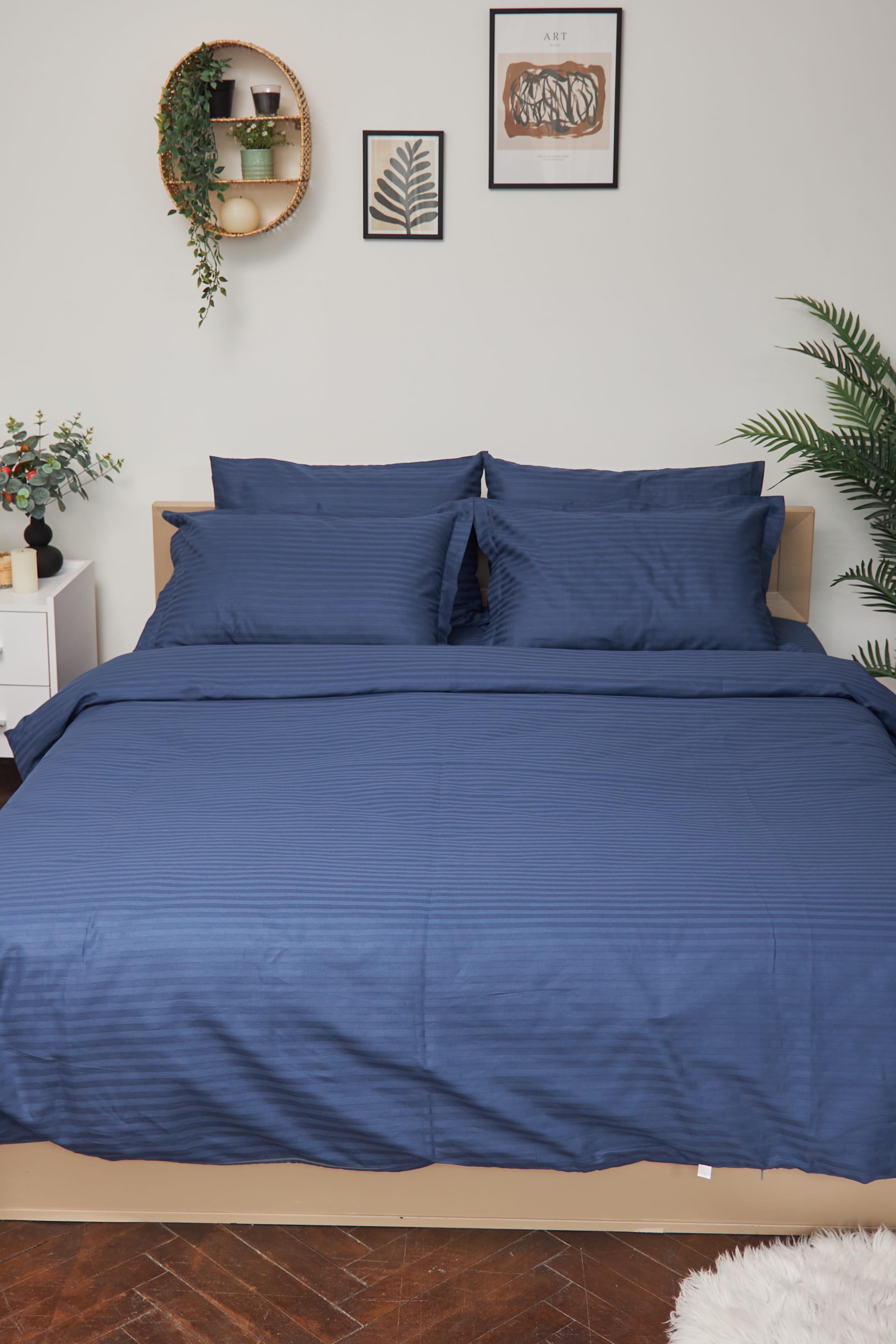 Комплект постельного белья Moon&Star Delfi Blue Satin Stripe двуспальный 175х210 см наволочки 2 шт. (MS-820000497)