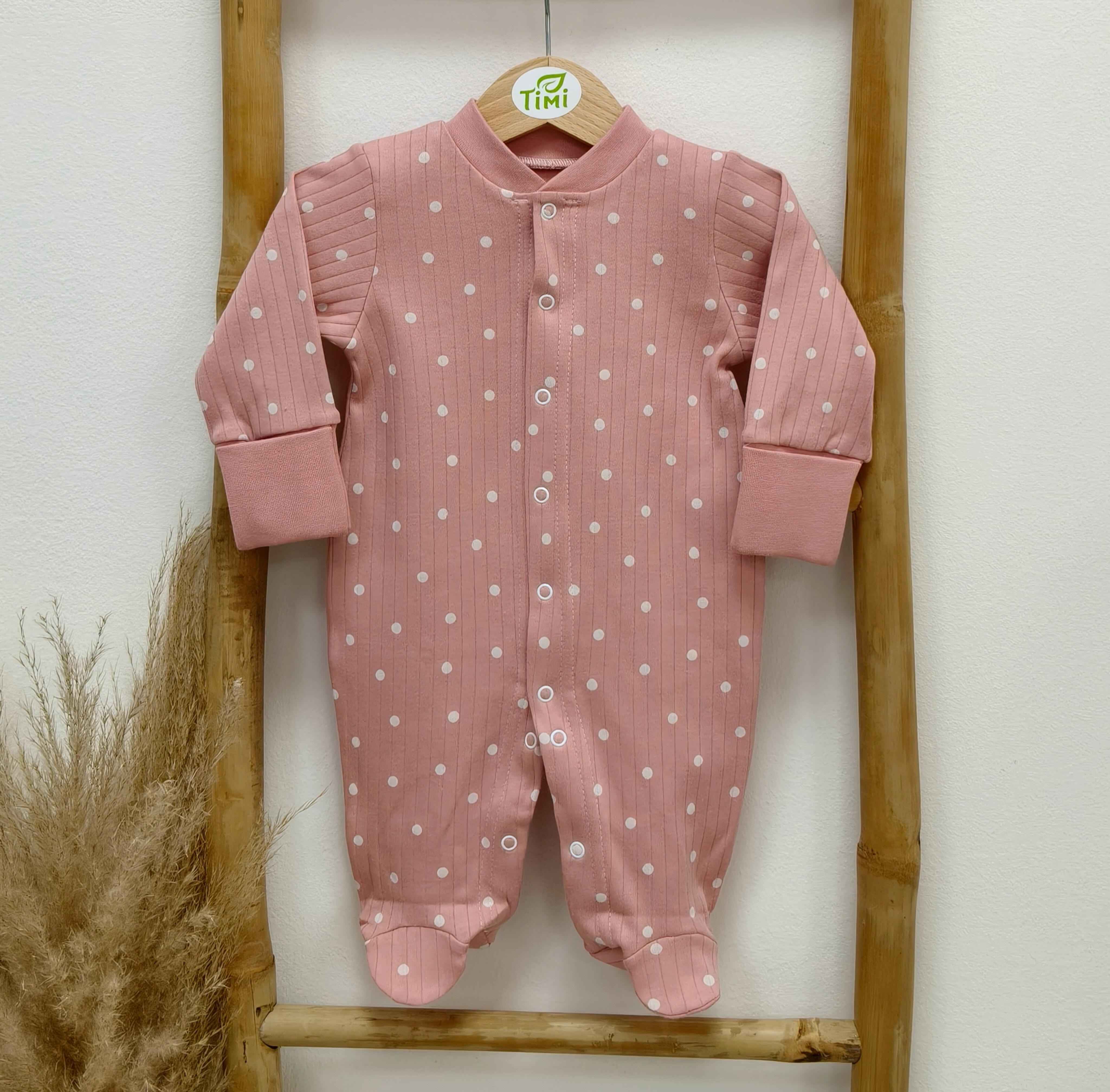 Чоловічок з відкритими ручками Тімі текс Білий горох 62 см Пудровий