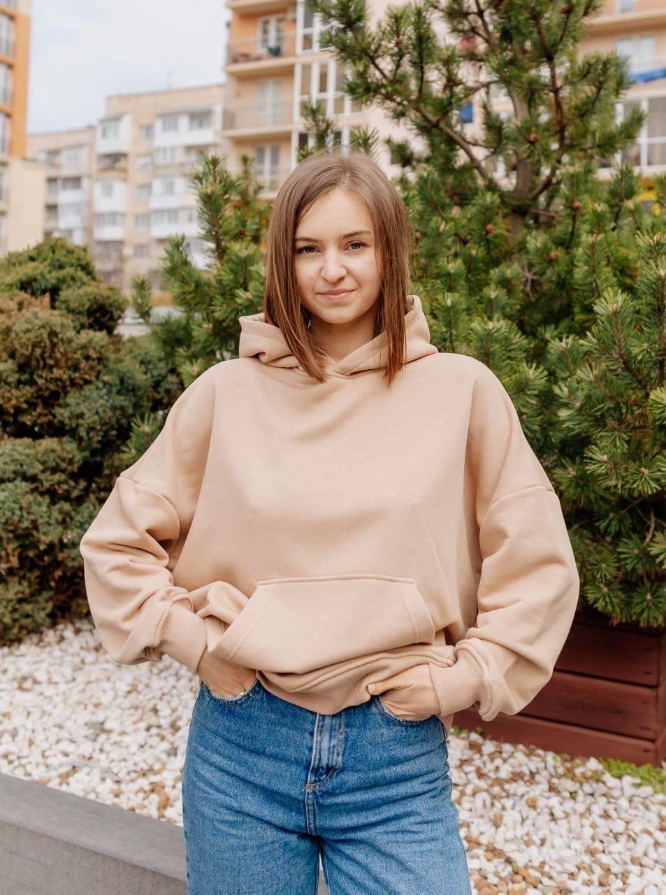 Худі оверсайз унісекс eSTetdruk бавовна L/XL Бежевий (STHO027)