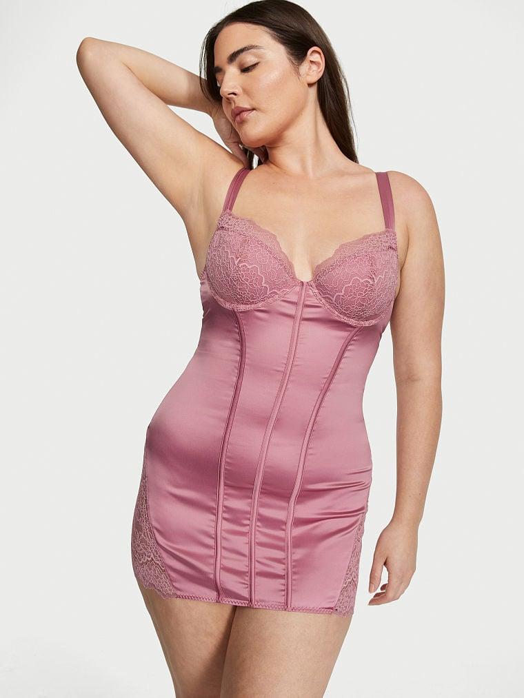 Ночная сорочка Victoria's Secret Stretch Satin Corset Mini Dress S Розовый (2094579835)