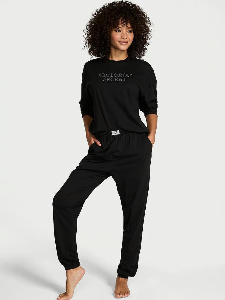 Пижама котоновая Victoria's Secret 100% Cotton Short Pajama Set Regular S Черный (27162071)