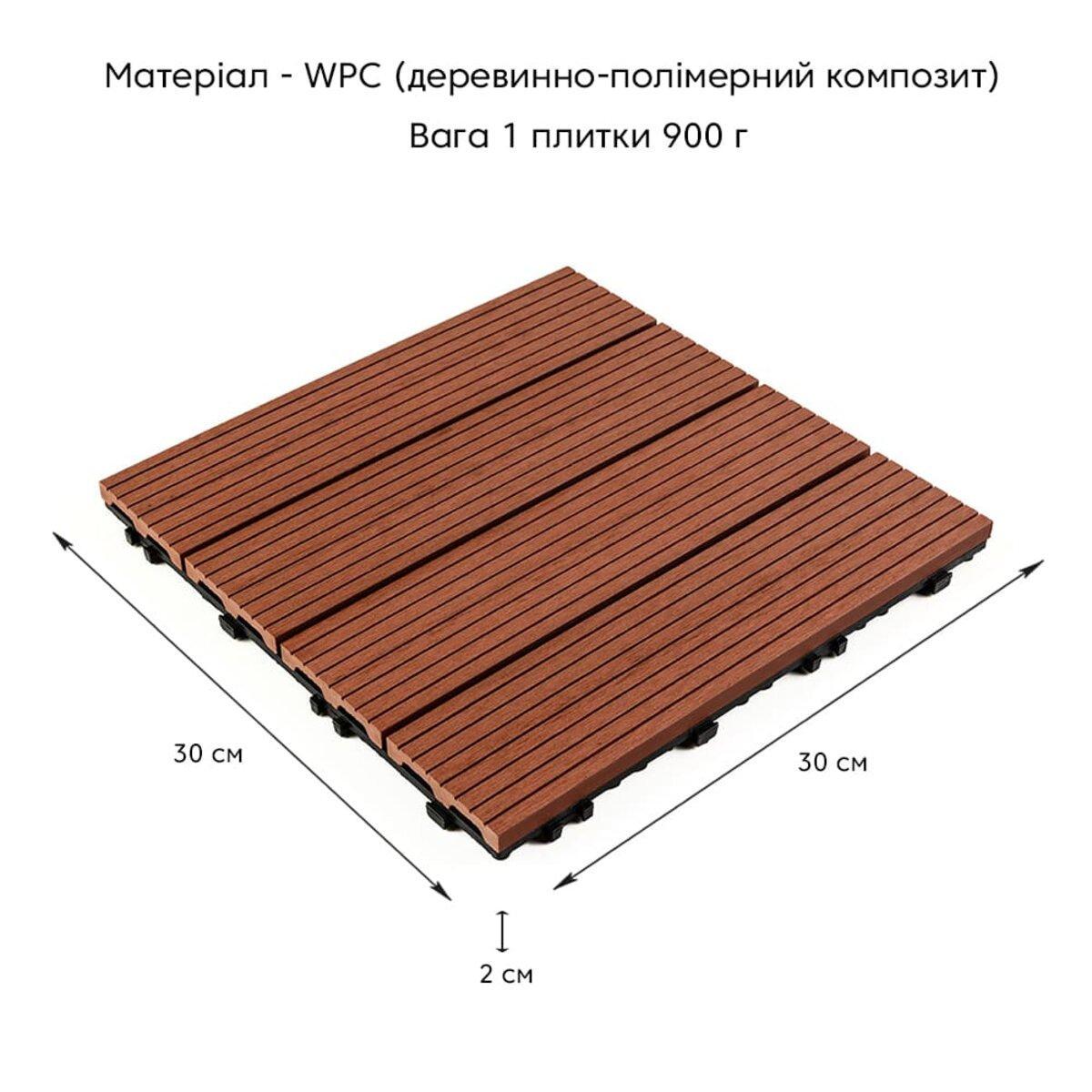 Композитная плитка WPC 30х30х2 см Тик (SW-00001712) - фото 2