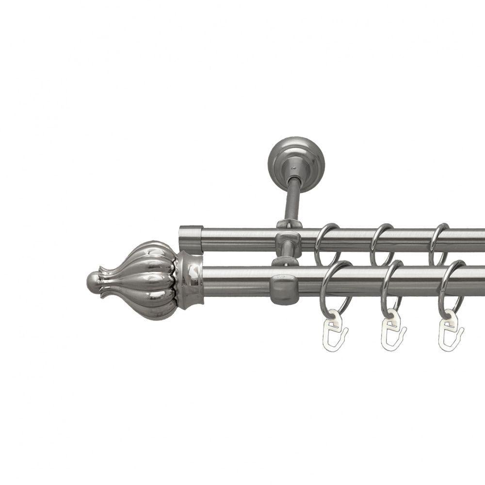 Карниз Orvit Таджа металевий дворядний відкритий гладка труба кільце металеве 19/16 мм 240 см Нержавіюча сталь (00-00016036)