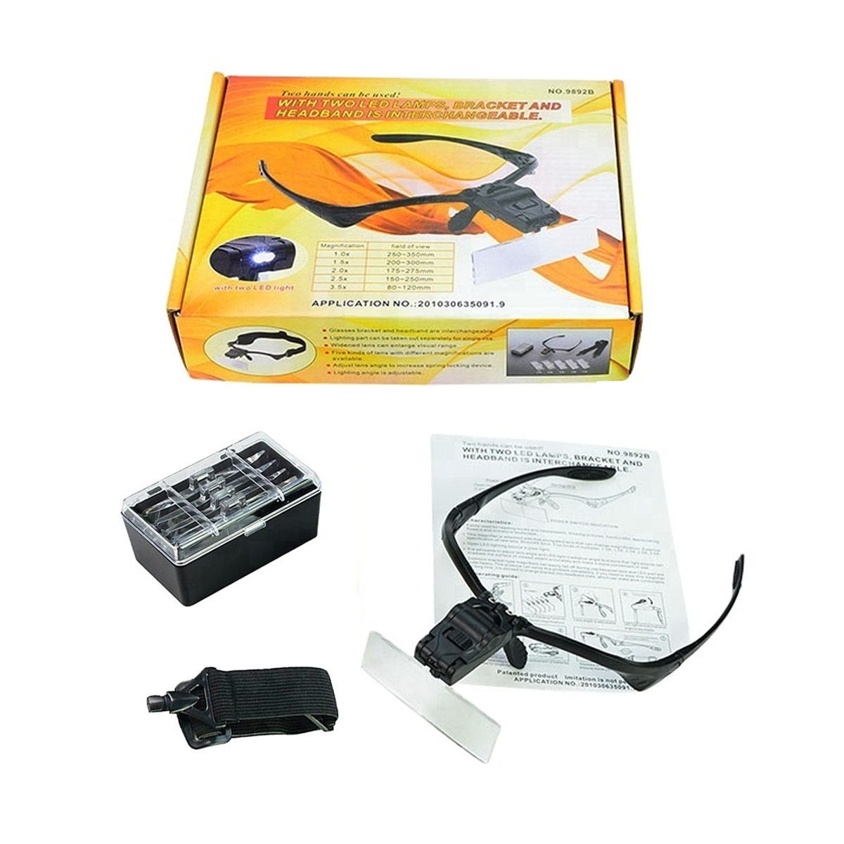 Лупа-окуляри бінокулярна 9892B з 2LED підсвічуванням 5 лінз 1X/1,5Х/2Х/2,5Х/3,5Х Black (160410) - фото 8 Лупа-окуляри бінокулярна 9892B з 2LED підсвічуванням 5 лінз 1X/1,5Х/2Х/2,5Х/3,5Х Black (160410) - фото 8