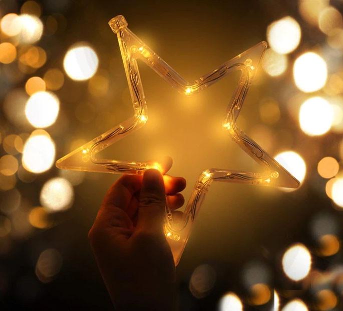 Гірлянда світлодіодна Зірки новорічна від мережі з пультом керування теплий білий 12 ламп 3 м (1080) - фото 8