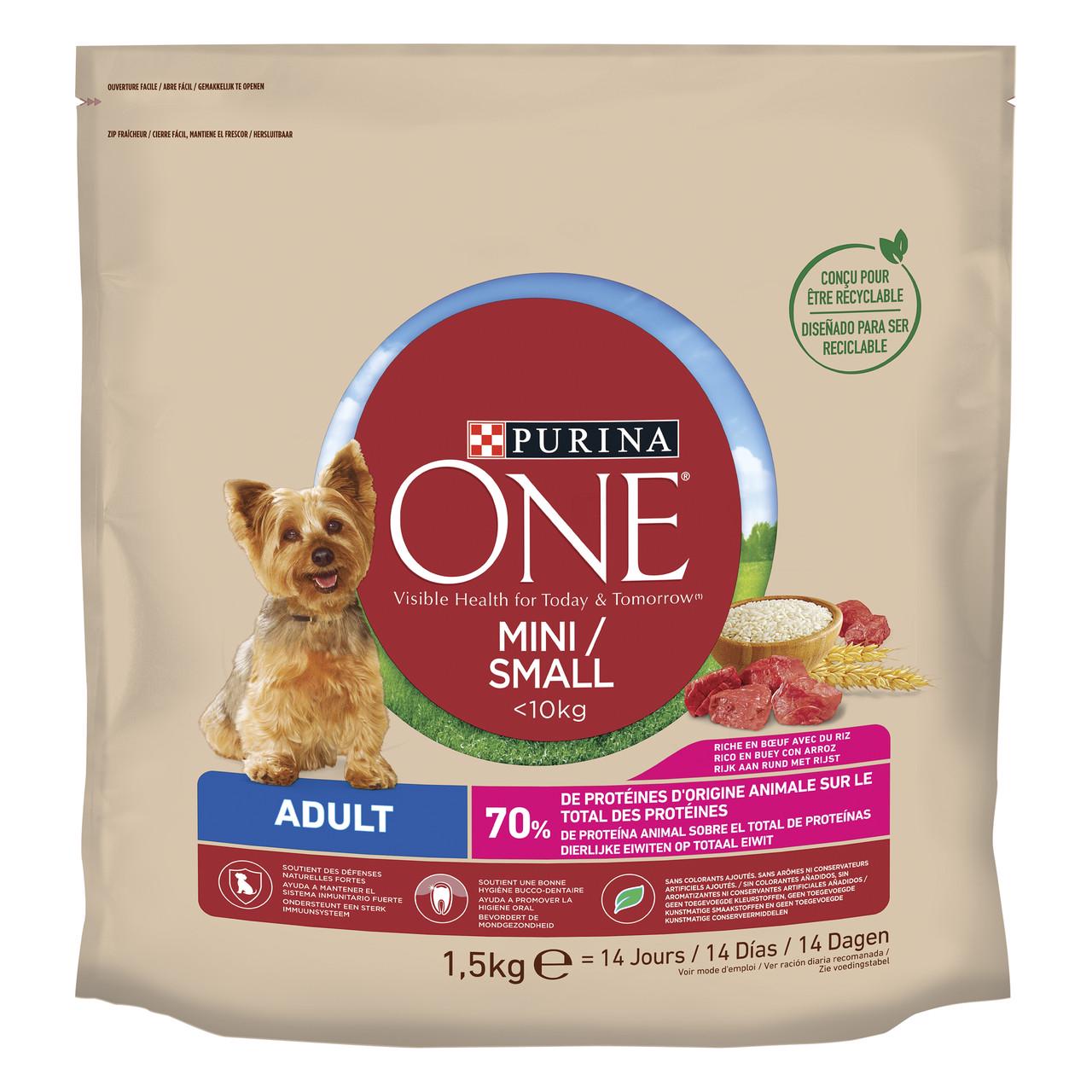 Сухий корм Purina ONE Mini/Small для собак дрібних порід яловичина та рис 1,5 кг (7613034146656)
