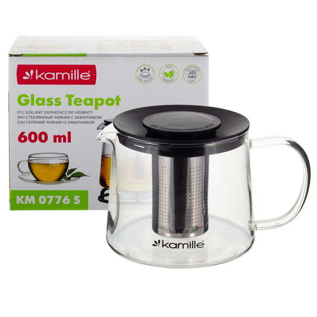 Заварювальний чайник для кави та чаю Kamille KM-0776S з нержавіючої сталі та термостійкого скла 600 мл Прозорий (150-84-0776S) - фото 8 Заварювальний чайник для кави та чаю Kamille KM-0776S з нержавіючої сталі та термостійкого скла 600 мл Прозорий (150-84-0776S) - фото 8