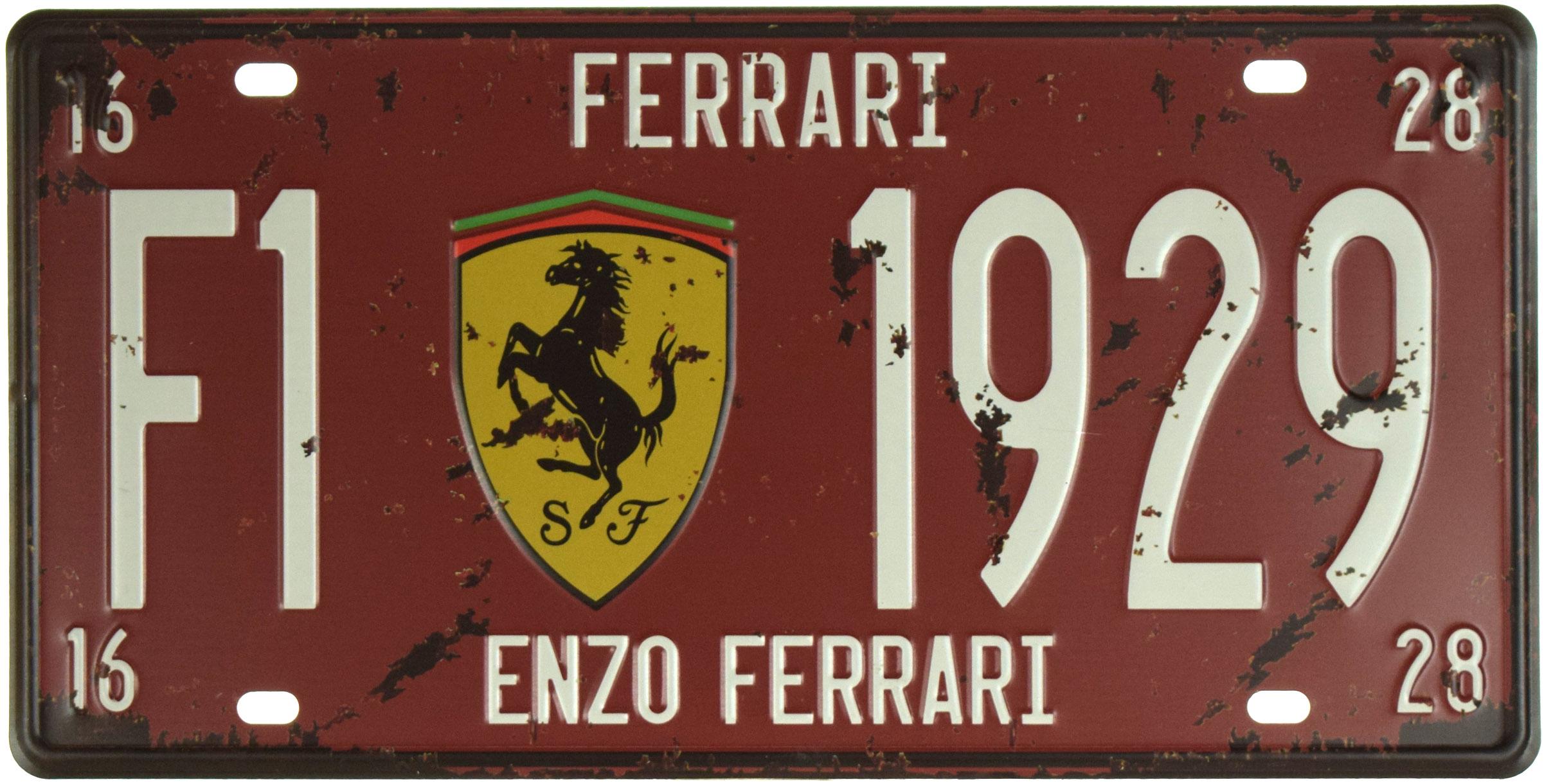 Табличка металлическая Ferrari Enzo F1 1929 15x30 см