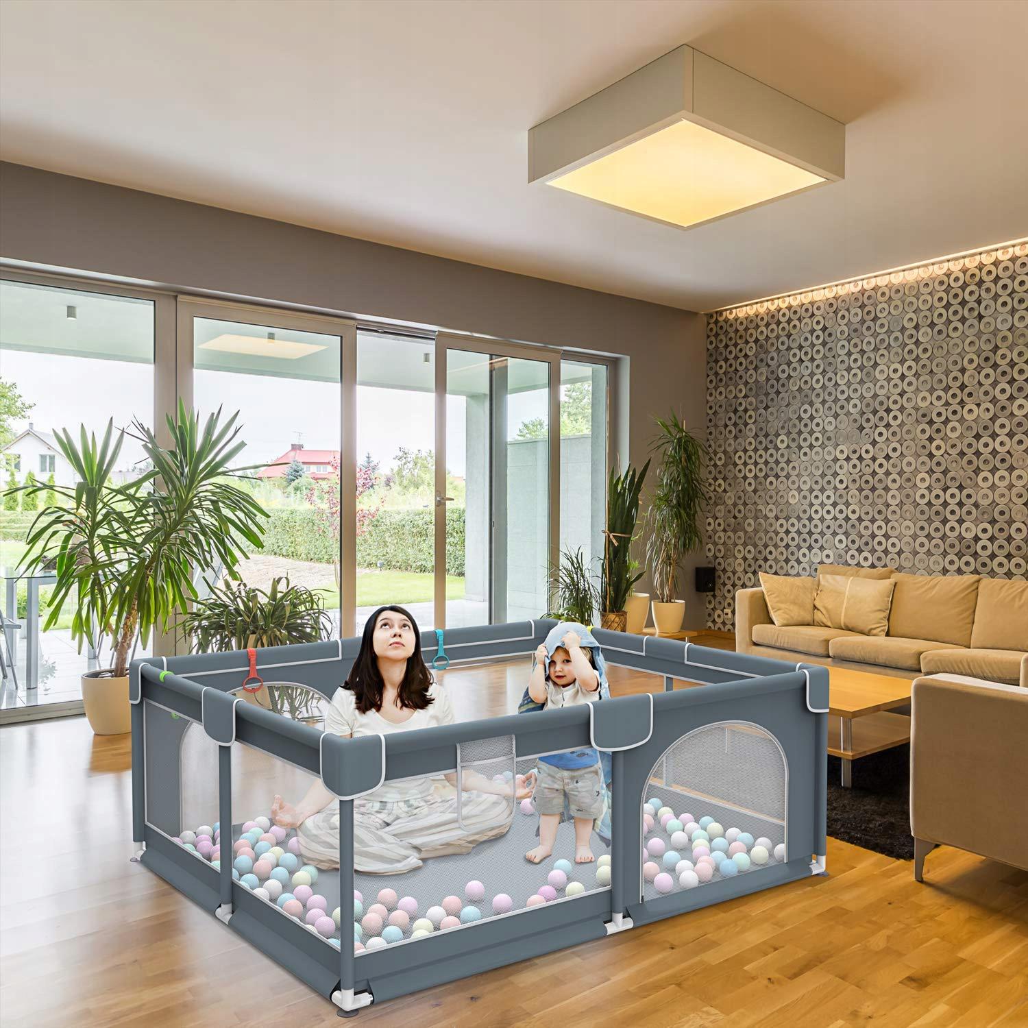 Манеж детский Bergens с сумкой и шариками 10 шт. 180х150 см Серый (28614094) - фото 7