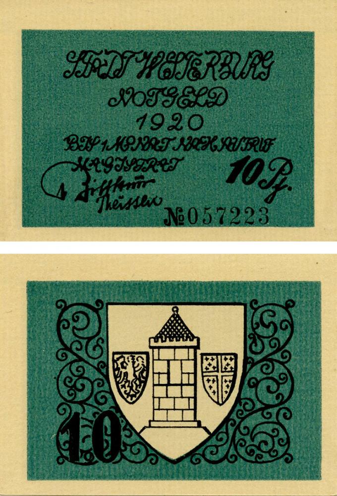 Коллекционная банкнота Германия Нотгельд 10 пфеннигов 1920 F-VF Вестербург (Б16146)
